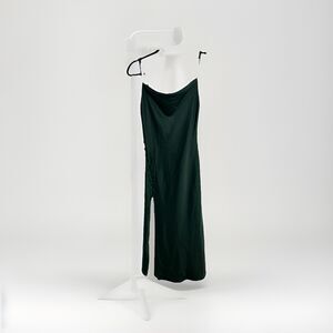 No One Cares Women's Forest Green Slip Dress with Button Detail Side Split Sz S